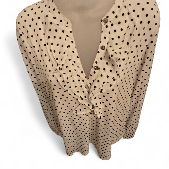 White House Black Market Tops - White House Black Market Black and Cream Polka Dot Blouse